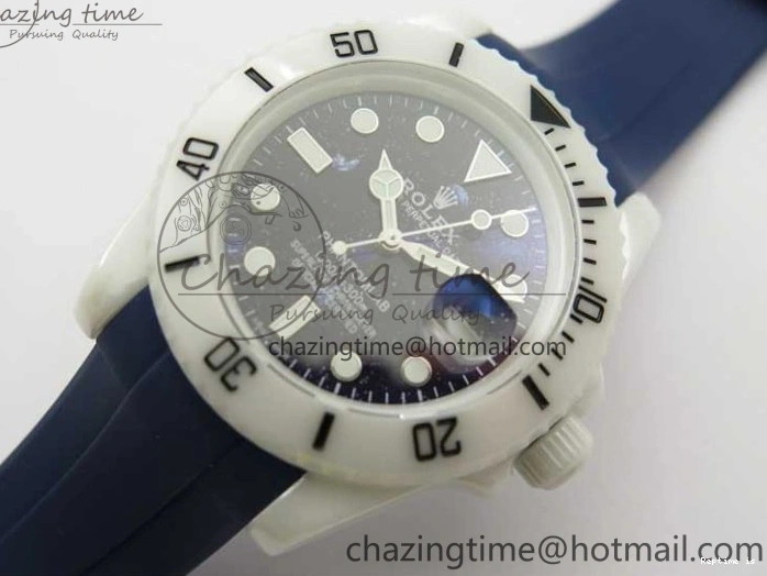 0104 Submariner 40mm White Ceramic 5GF Best Edition Dark Blue Dial on Blue Rubber Strap SA DailyWear 2486